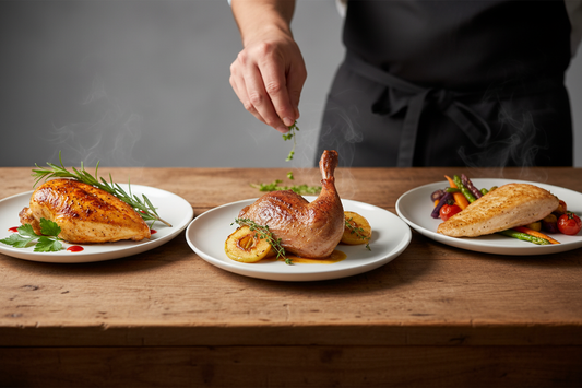 Compararea diferențelor dintre preparatele din pui, curcan și bibilică pentru inspirație culinară.